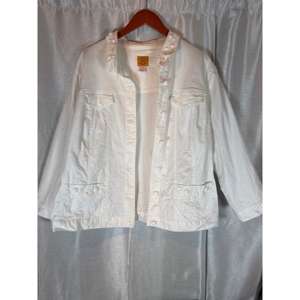 Ruby‎ Rd. Women's White Denim Jacket Embellished Collar & Pockets Size 20W